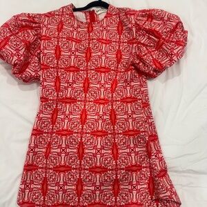 Elegant Red and Pink Patterned Dress